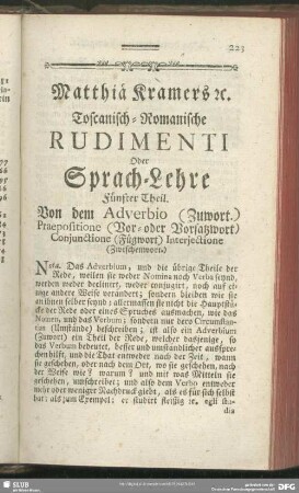Fünfter Theil. Von dem Adverbio (Zuwort) Praepositione (Vor- oder Vorsatzwort) Conjunctione (Fügwort) Interjectione (Zwischenwort)
