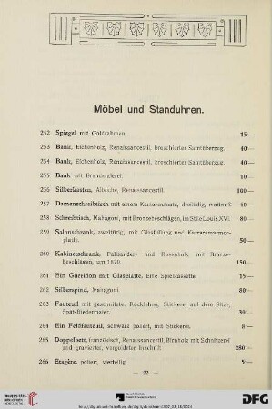 Möbel und Standuhren (Nr. 252-278)