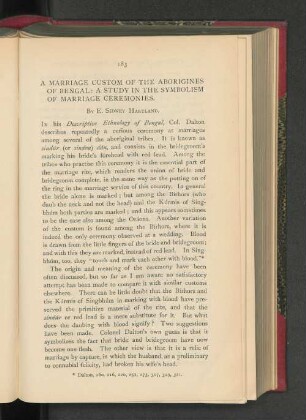 A Marriage Custom of the Aborigines of Bengal. A Study in the Symbolism of Marriage Ceremonies.