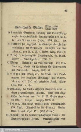 Angeschaffte Bücher Michael 1838 - Ostern 1839