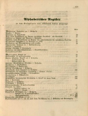 Alphabetisches Register zu dem Gesetzblatte von 1855 und dessen Anhange