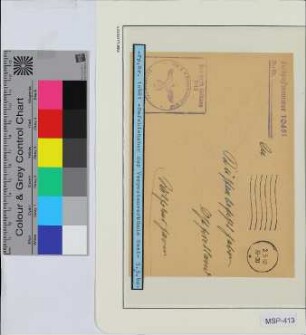 Dienstbrief, Schiffsname/Landeinheit: Führer der Vorpostenverbände West, Feldpostnr. 10481; Frankatur, Mi.-Nr.: [Keine]; Poststempel: Masch.-Stpl: a 3.5.40 19-20; Nebenstempel: Frei durch Ablösung Reich Dienststelle Feldpost-Nr. 10481