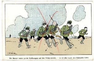 Kriegs-Postkarte Nr. 25: Die Russen haben große Hoffnungen auf den Krieg gesetzt, ... (fliehende Russen) (verboten)