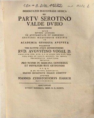 Dissertatio Inavgvralis Medica De Partv Serotino Valde Dvbio