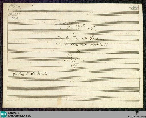 Trios - Mus. Hs. 224 : fl (2), b; D; GroT 3847-D