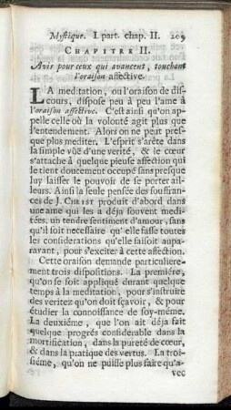 Chapitre II. Avis pour ceux qui avancent, touchant l'oraison affèctive.