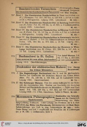 Beschreibendes Verzeichnis der illuminierten Handschriften in Österreich - Monumenta Palaeographica Vindobonensia (Nr. 767 - 775)