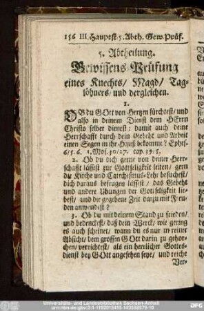 5. Abtheilung. Gewissens-Prüfung eines Knechts, Magd, Taglöhners, und dergleichen.