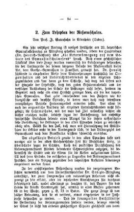 Zum Lehrplan der Reformschulen : Pädagogische Mitteilungen