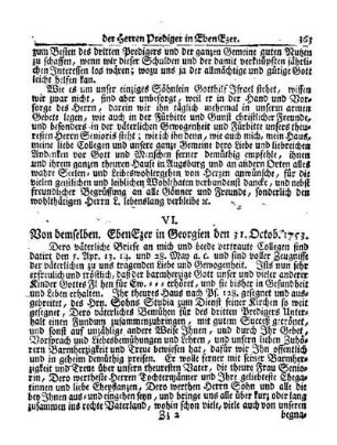 VI. Von demselben. Ebenezer in Georgien den 31. Octob. 1753