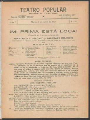 2.1920=Nr. 22: ¡Mi prima está loca! : comedia en 3 actos