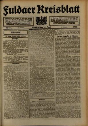 Erste Ausgabe vom Samstag, den 27. Juni 1914.