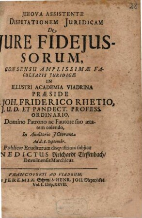 Disp. iur. de iure fideiussorum