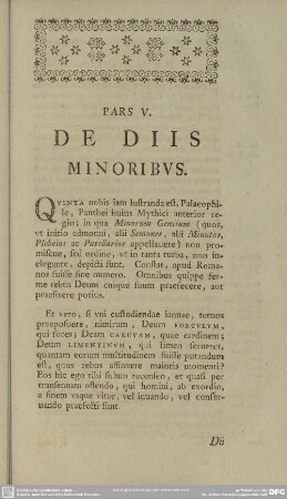 Pars V. De Diis Minoribus
