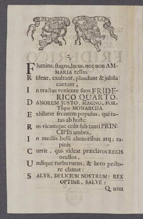 [Plausus Votivus, Quô Serenissimo, Augustissimo, Potentissimoque Principi Ac Domino, Domino Friderico Quarto, Daniæ, Norvagiæ, ...]