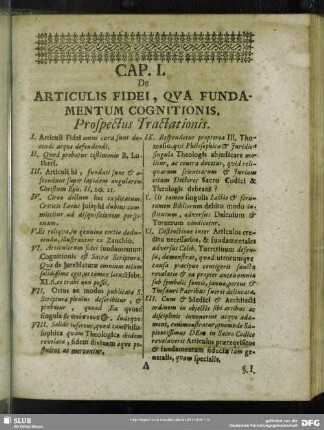 Cap. I. De Articulis Fidei, Qua Fundamentum Cognitionis
