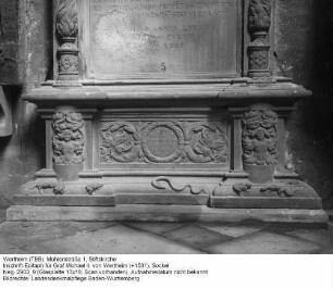 Stiftskirche; Inschrift-Epitaph für Graf Michael II. von Wertheim (+1531), Sockel