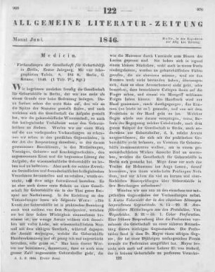 Verhandlungen der Gesellschaft für Geburtshilfe in Berlin. Jg. 1. Berlin: Reimer 1846