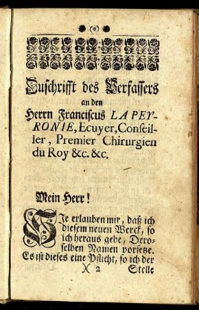 Zuschrift des Verfassers an den Herrn Franciscus