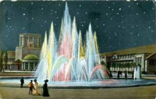 Leuchtspringbrunnen [Intern. Baufachausstellung mit Sonderausstellungen Leipzig 1913 : Offizielle Postkarte]