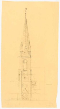 Kirche mit 1012 Plätzen: Aufriss Turmseite