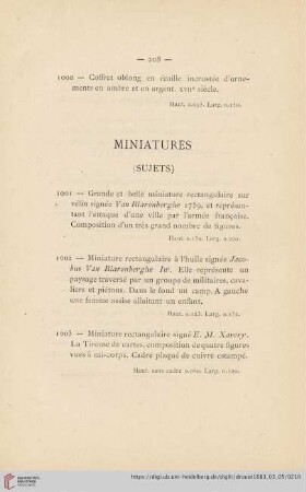 Miniatures Sujets (Nr. 1001 - 1015)