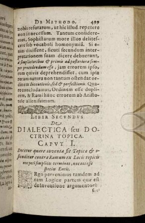 Liber Secundus De Dialectica seu Doctrina Topica.