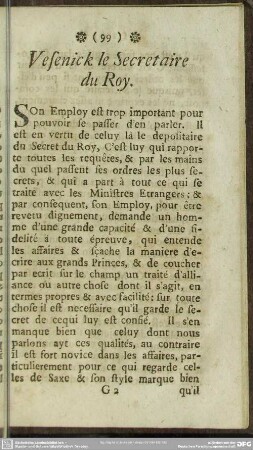 Vesenick le Secretaire du Roy