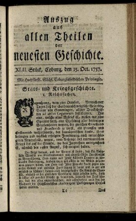 XLII. Stück, Coburg, den 15. Oct. 1757.