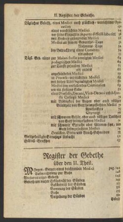 Register der Gebethe über den II. Theil.