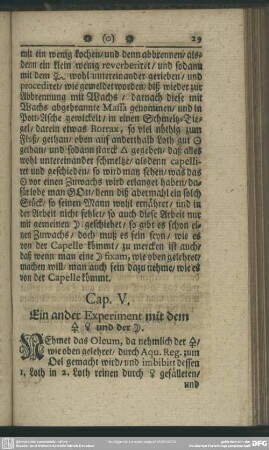 Cap. V. Ein ander Experiment mit dem Schwefel, Kupfer und der Silber