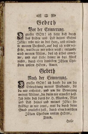 Gebeth Vor der Erinnerung. - Gebeth Nach der Erinnerung.