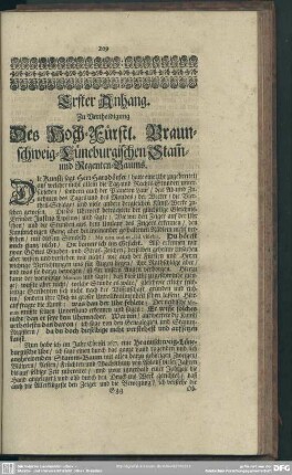 Erster Anhang. Zu Vertheidigung Des Hoch-Fürstl. Braunschweig-Lüneburgischen Stam[m]- und Regenten-Baums