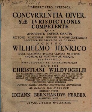 Dissertatio Ivridica De Concvrrentia Diversæ Ivrisdictionis Competente
