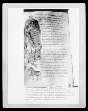 Vita der heiligen Euphrosina und andere Traktate verschiedener Zeiten — Randzeichnung eines stehenden Mönchs, Folio 73 verso