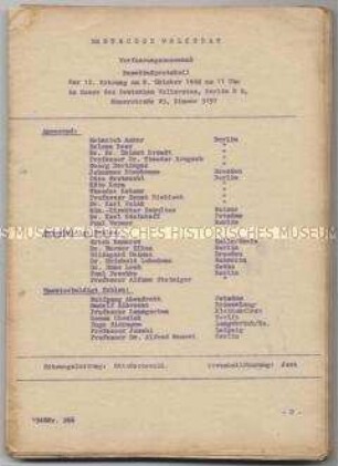 Protokoll der 12. Sitzung des Verfassungsausschusses des Deutschen Volksrates zum Verfassungsentwurf - Sachkonvolut