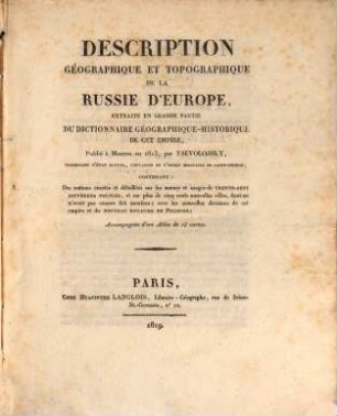 Description géographique et topographique de la Russie, extraité ... du dictionnaire