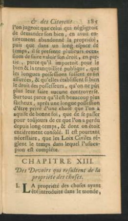 Chapitre XIII. Des Devoirs qui resultent de la propriete des choses.