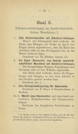 Saal 3. Schutzvorrichtungen an landwirthschaftlichen Maschinen