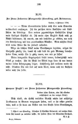XLVII. Caspar Voght an Frau Johanna Margarethe Sieveking.