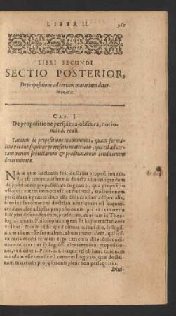Sectio Posterior, De propositione ad certam materiam determinata.