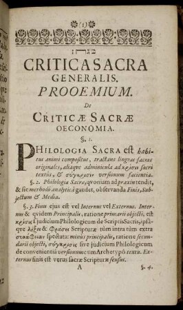 Critica Sacra Generalis. Prooemium