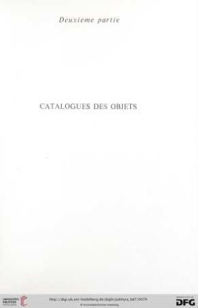 Deuxième partie: Catalogues des objets