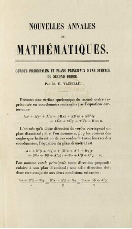 Cordes principales et plans principaux d'une surface du second ordre.