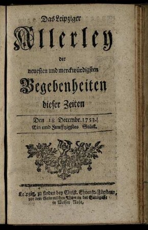 Den 18. Decembr. 1753. Ein und Funfftzigstes Stück.