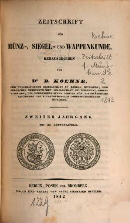 Zeitschrift für Münz-, Siegel- und Wappenkunde, 2. 1842