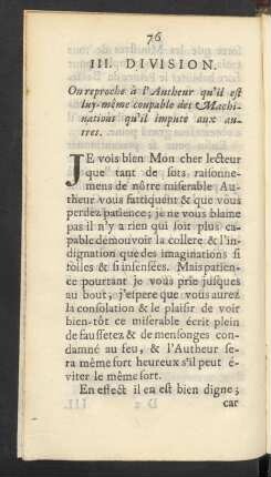 III. Division. On reproche à l'Autheur qu'il est luy-même coupable des Machinations qu'il impute aux autres.