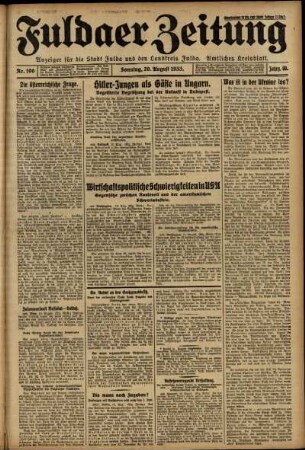 Erste Ausgabe vom Sonntag, den 20. August 1933.