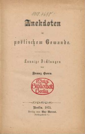 Anekdoten in poëtischem Gewande : launige Dichtungen