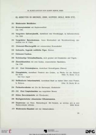 B) Arbeiten in Bronze, Zinn, Kupfer, Holz, Bein etc. (Nr. 251-297)